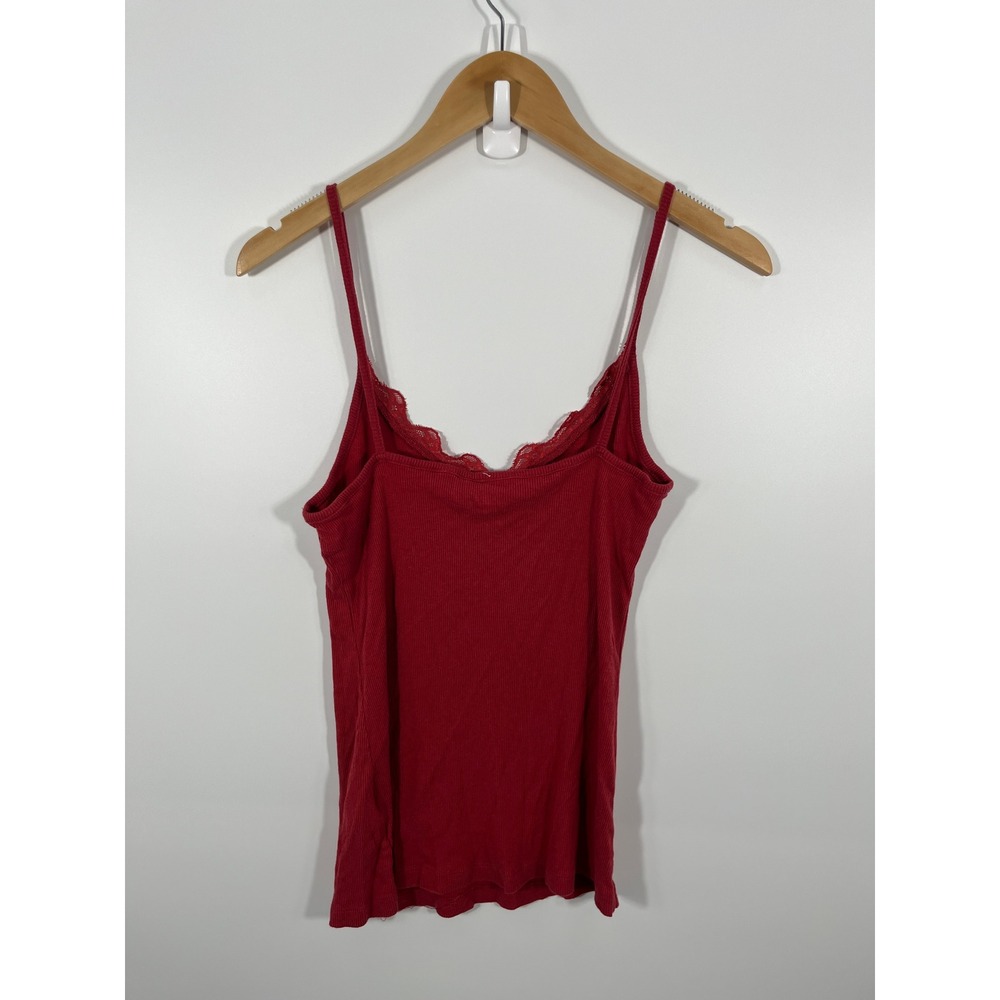Y2K Womens Cami Top L Red Lace Coquette Dainty‎ Romantic Feminine 100% Cotton - Picture 3 of 7